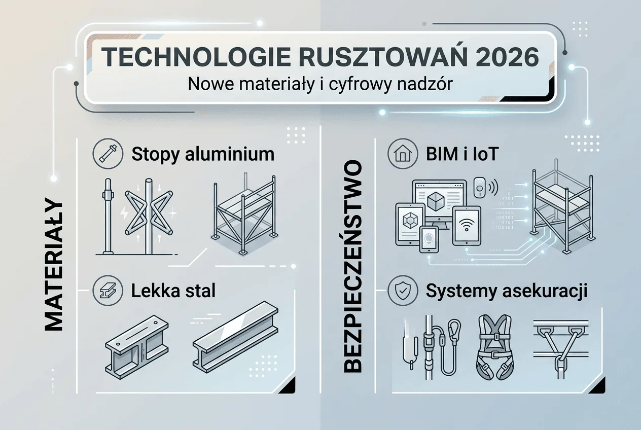 Comparative infographic presenting the latest technological solutions and safety standards used in scaffolding assembly