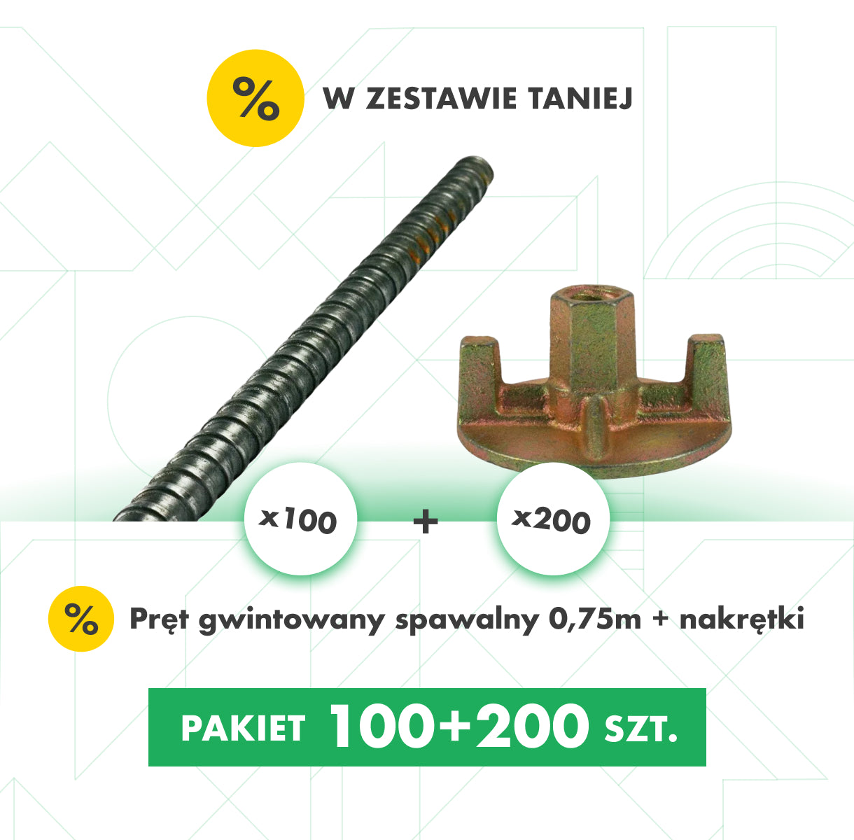 Pręt gwintowany spawalny 0,75m [100 sztuk] + Nakrętki [200 sztuk]